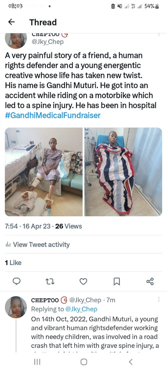 __majix's tweet photo. Help a friend fight spinal injury...... Your contribution will help save a life... Anything you have you can channel to this paybill

PAYBILL; 8048907
NAME; Gandhi Medical Fund
Account; Your Name
#GandhiMedicalFundraiser
Gandhi Muturi https://t.co/Ckn2tHVD63