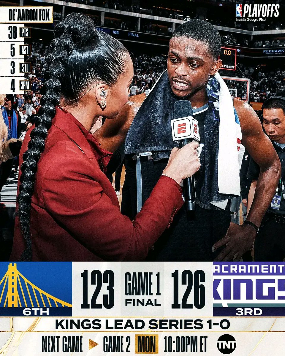 clickmediasport's tweet image. De'Aaron Fox and Malik Monk had HISTORIC postseason debuts as the Sacramento Kings win their first playoff game in 17 years!

Monk: 32 PTS
Trey Lyles: 16 PTS (6-8 FGM)
Harrison Barnes: 13 PTS, 3 STL

#playoffs2023 #playintournament #goldenstate