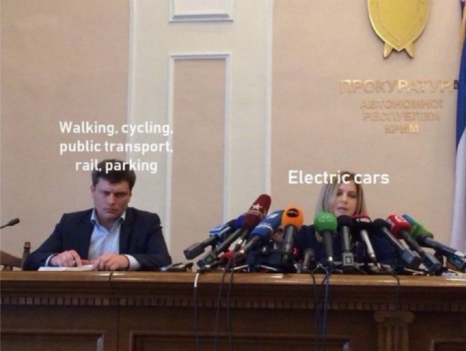 BrentToderian's tweet photo. It’s still a BIG problem that because of car manufacturing influence, most media &amp; political energy goes to EVs, with not NEARLY enough going to fewer cars/less driving. But the priority HAS to be the latter, the part of the solution that will actually do much more public good. https://t.co/rWyvqFZSsZ