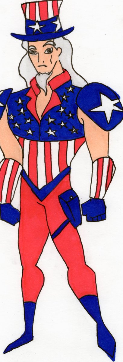 HephaestusBuild's tweet photo. Here's a #characterdesign #sketch for General Sam, aka Samuel Flagg from my to-be-named superhero #webcomic idea

He's inspired by Uncle Sam(Duh), and is the in-world analog for him

Age: 163 (appears ~50)
Male
Birthplace: New York
6'2", ~240 lbs 

Style is Batman TAS/JLU https://t.co/wx3py1hAIZ