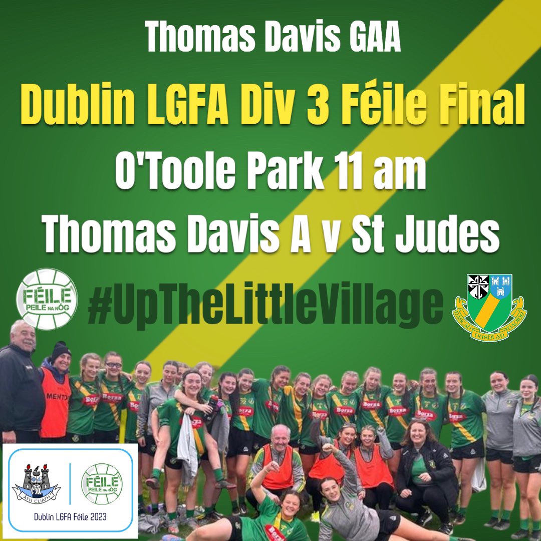 tomasdaibhis's tweet photo. Best of luck to both of our girls Féile teams in todays @dublinladiesg finals. A great achievement for both teams to qualify for the finals, to all involved have a great day and enjoy it! All support welcome🟢🟡 #Dublinfeile23 #Upthelittlevillage https://t.co/x9Q2EuMuch