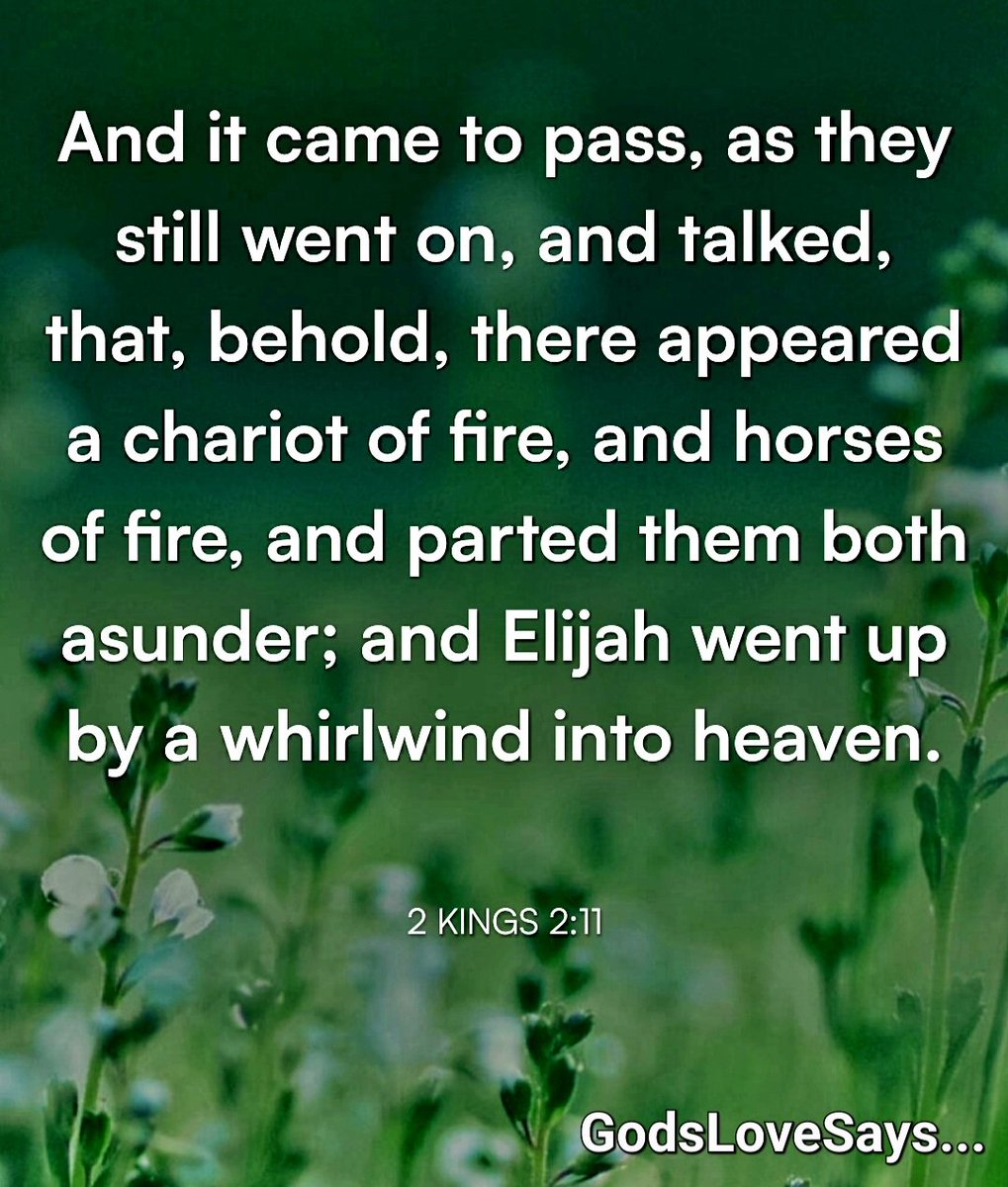 As they were walking along& talking together,suddenly a chariot of fire & horses of fire appeared& separated the two of them & Elijah went up to heaven in a whirlwind.
 🚶🏻‍♂️🔥🐎☁️🌪
2Kings2:11
#GodsLoveSays #2kings #walking #talking #chariot #fire #horses #separated #Elijah #wentup