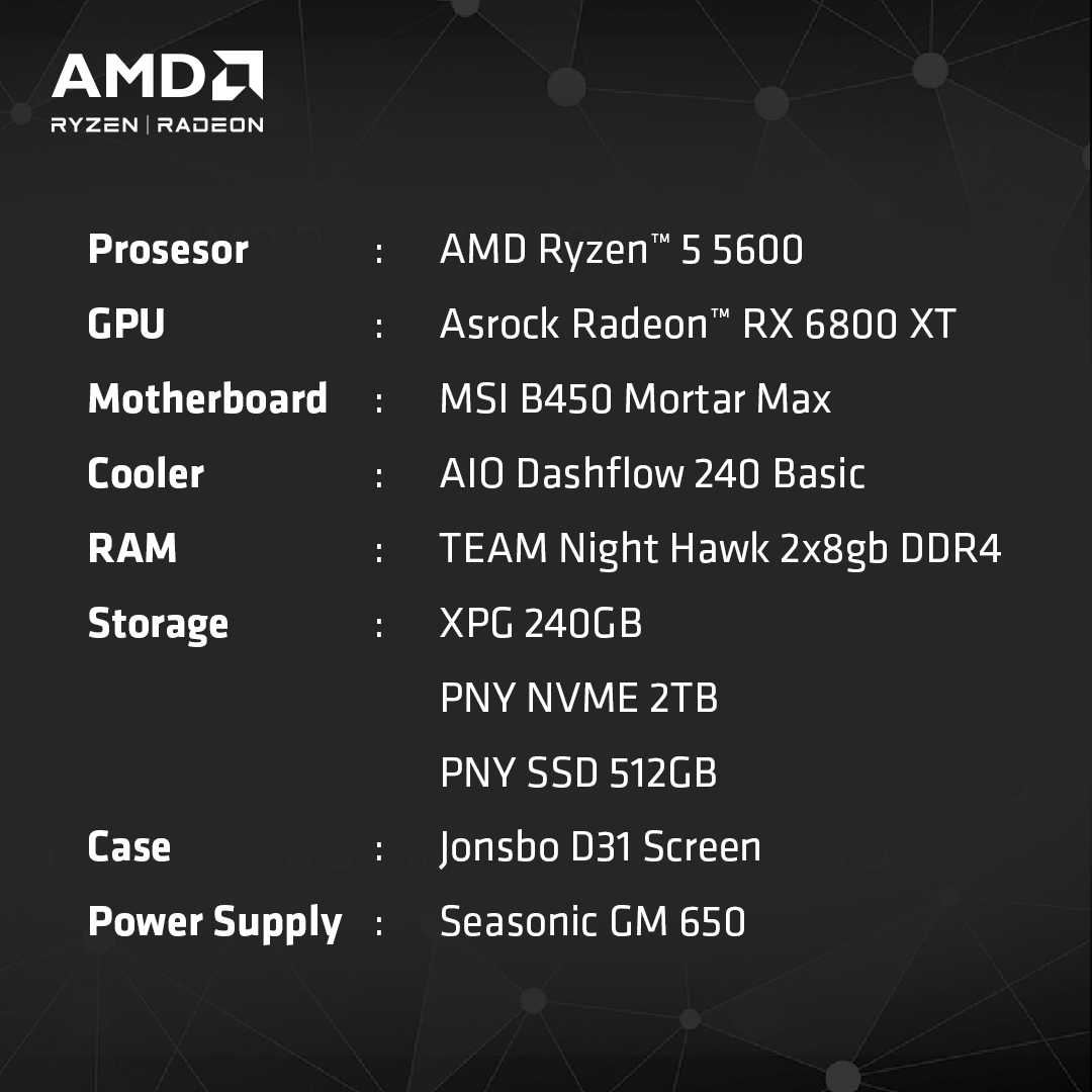 Setup #AMDRedRigs milik Chairissahar Arif memiliki desain simpel yang elegan serta performa PC maksimal untuk melibas bermacam game dan kegiatan komputasi!

Yuk, kirimkan set up PC kamu ke email admin@amd.com. Kamu bisa mendapatkan merchandise dari AMD Indonesia lho!

#AMDRedRigs