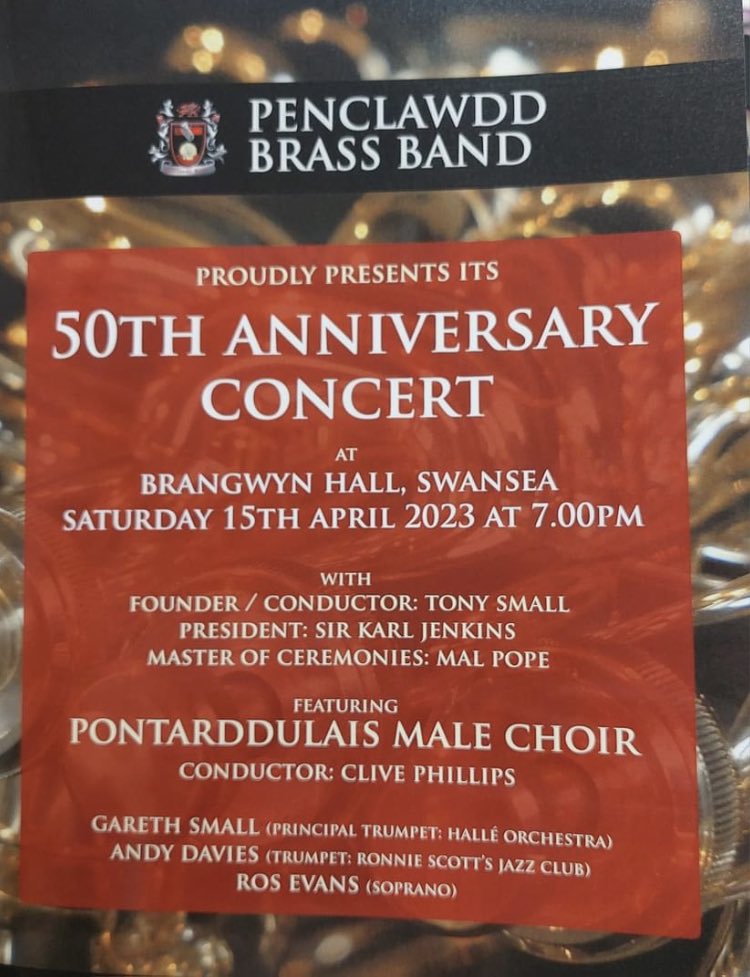 dgsmall's tweet image. 50th Anniversary concert Penclawdd Brass Band!A family affair,Founder/conductor Tony Small.Cornets Tom,Harry &amp;amp; Cousin Ryan. Guest conductor, composer Sir Karl Jenkins.