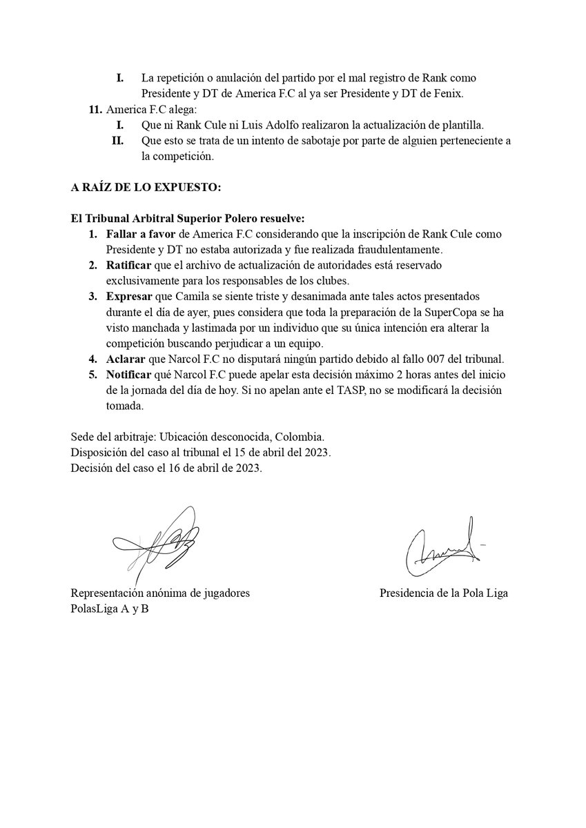 Polas Liga (@polasliga) on Twitter photo ¡ACABA DE FALLAR EL TASP!
El máximo tribunal #TASP se pronuncia sobre el caso <a href="/America_FCc/">América FC</a> y @NarColFC.
Todos los detalles del caso 👇 ¡ACABA DE FALLAR EL TASP!
El máximo tribunal #TASP se pronuncia sobre el caso <a href="/America_FCc/">América FC</a> y @NarColFC.
Todos los detalles del caso 👇