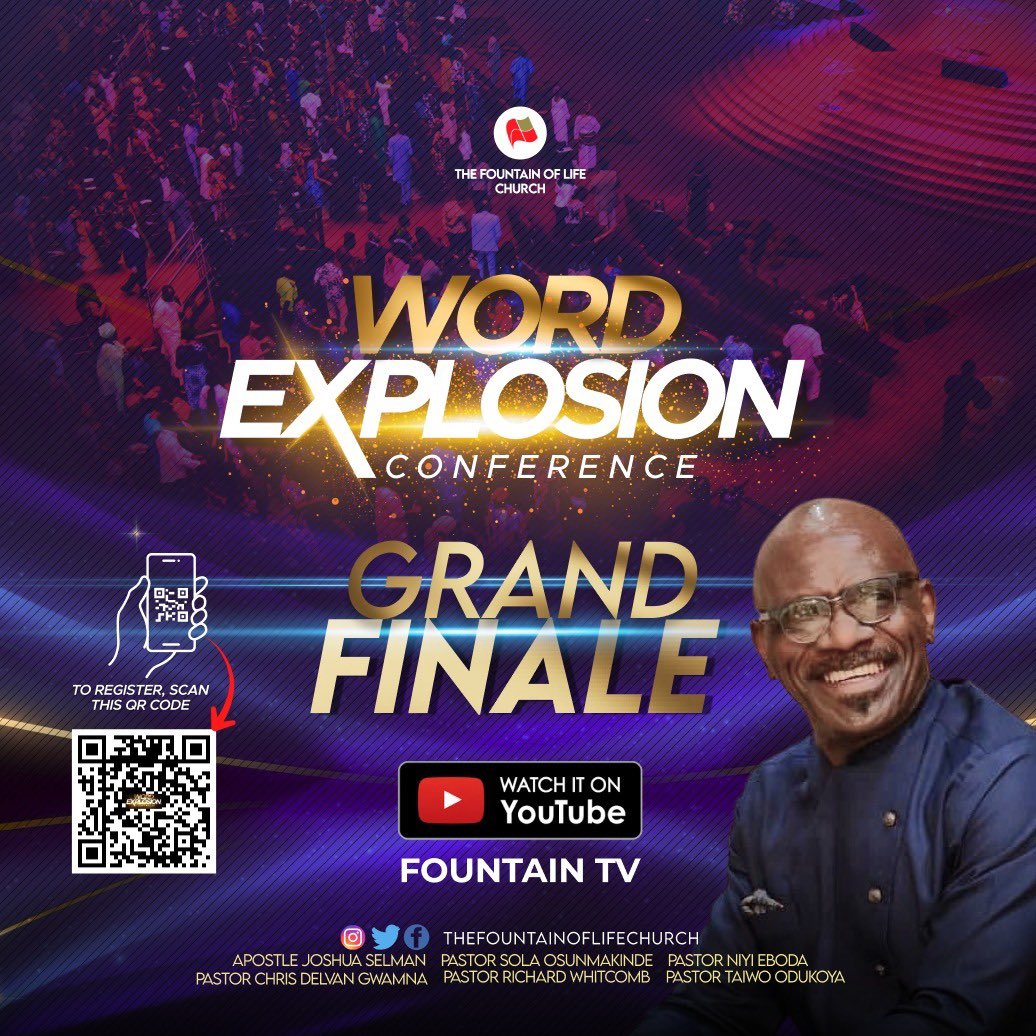 Apostle Joshua selman has always been an inspiration to everyone his teaching is one of a kind!! I ask you to join me today to be part of this great Grand Finale of the word explosion conference happening live today via YouTube; youtube.com/live/BKkBi8dLu…

#WordExplosionConference