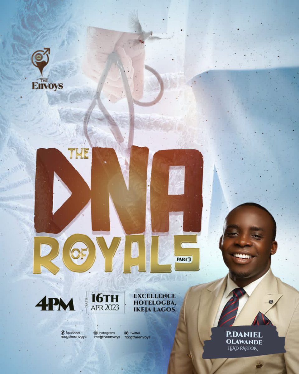pdanielolawande's tweet photo. Royals are not like everybody, they are special and unique.

I want to specially invite you to church @rccgtheenvoys, so you can see your Royalty DNA test.

It's time to live and act Royalty, your original nature ! https://t.co/h34F7QKMP0