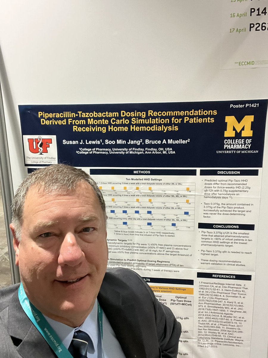Bruce Mueller (@bampharmd) on Twitter photo Looking forward to presenting our poster on dosing recommendations for Pip-Tazo in patients receiving home hemodialysis at #ECCMID2023  #dialysis Looking forward to presenting our poster on dosing recommendations for Pip-Tazo in patients receiving home hemodialysis at #ECCMID2023  #dialysis