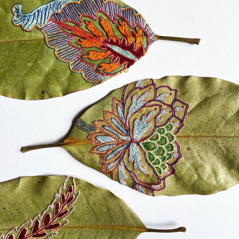 Embroidered leaves by US artist Hillary Waters Fayle #WomensArt
