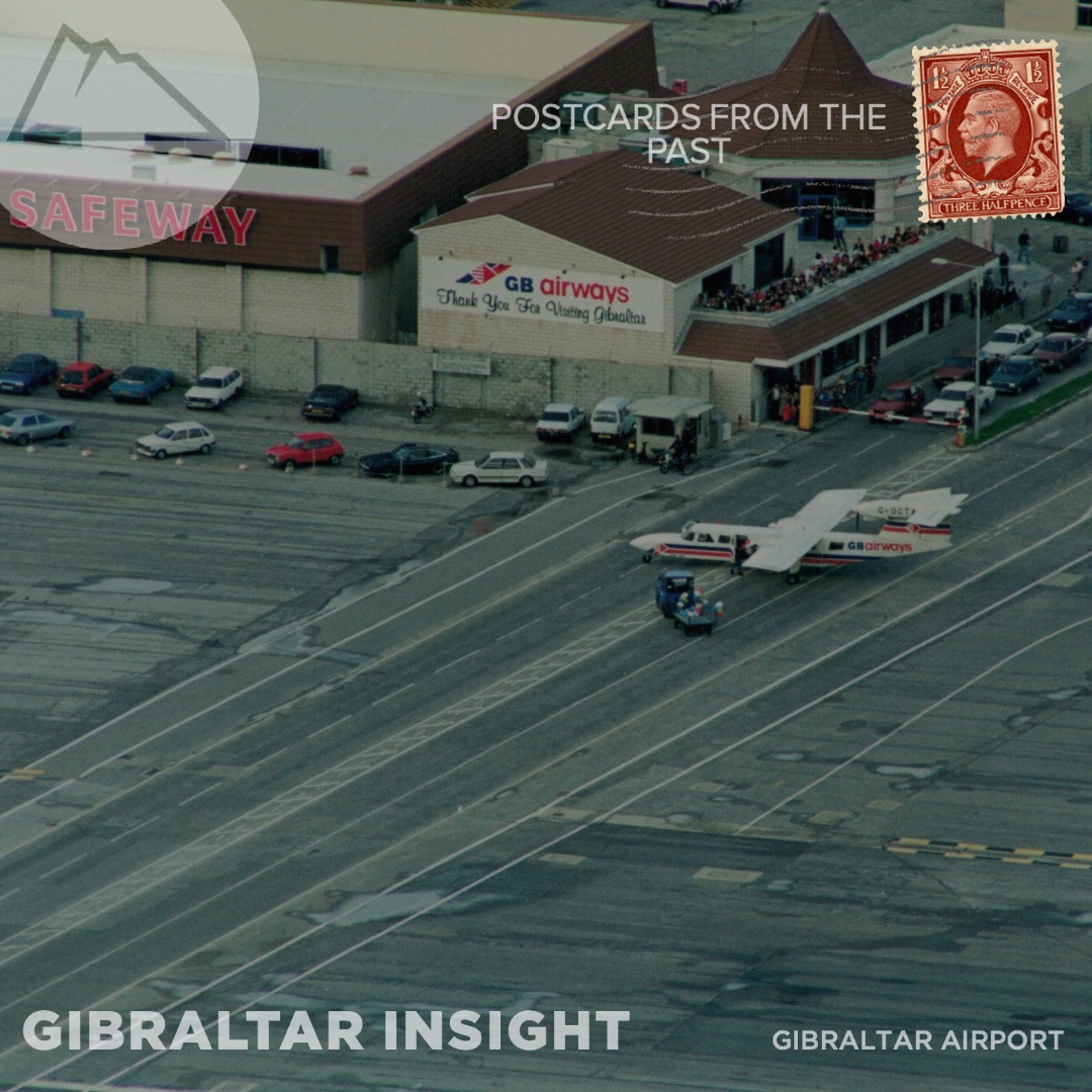 GBZinsight's tweet photo. So much to unpick in this one photo. #GBAirways, #Safeway, the old cars &amp; where they're parked. The exact date is unknown but it will be from around the mid-90s.
#Gibraltar #AVGeek #AviationLovers #GibraltarAirport #GBZinsight  #PostcardsFromThePast #PhotoVault https://t.co/G4NxilGMyd