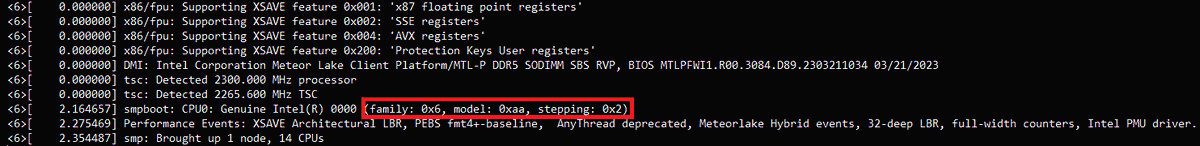 InstLatX64's tweet photo. I spotted a new #MeteorLake-P stepping (CPUID A06A2, 14 threads, 2.2+GHz, w/o #AVX512) among the #Intel test machines:
https://t.co/hI8MPHL83l https://t.co/A5OFRcwzeR