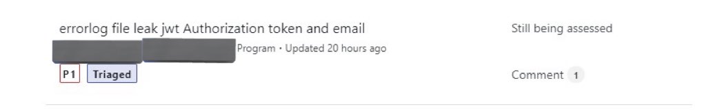 0x_rood's tweet photo. Endpoint: /errorlog
Impact: leak users email &amp; JWT authorization tokens

#BugBounty #bugbountytips https://t.co/bPT0fOTluQ