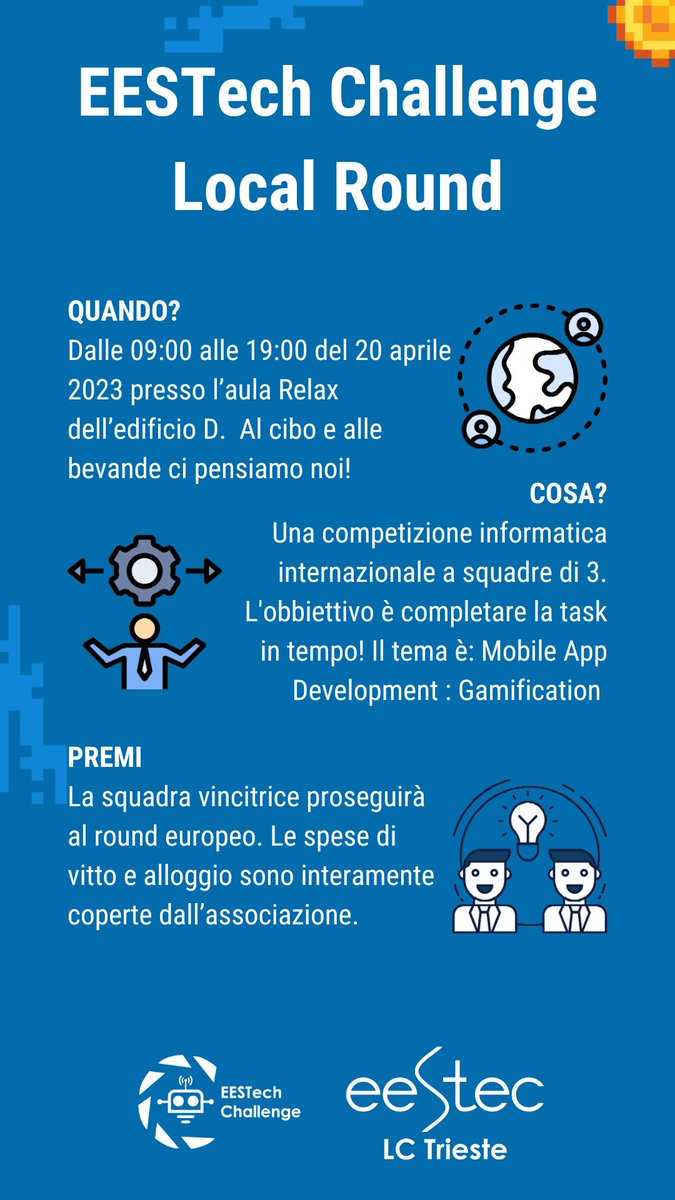 eestects's tweet image. Manca sempre menooo!!😨 Iscriviti qui: ts.eestec.it/eestech-challe…

#ReadyForTheChallenge #TechYourFuture #EESTechChallenge #MobileAppDevelopment #Gamification #EESTEC #ECLocalRound #EESTECLCTrieste