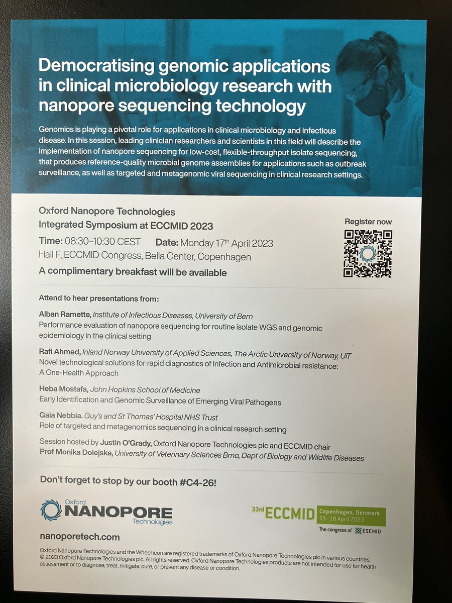 neildoc1980's tweet photo. Day 2 #ECCMID2023. Looking forward to hearing these talks tomorrow. Hall F 0830-1030 #metagenomics #pathogensequencing #nanopore https://t.co/pCvzsKGvg6