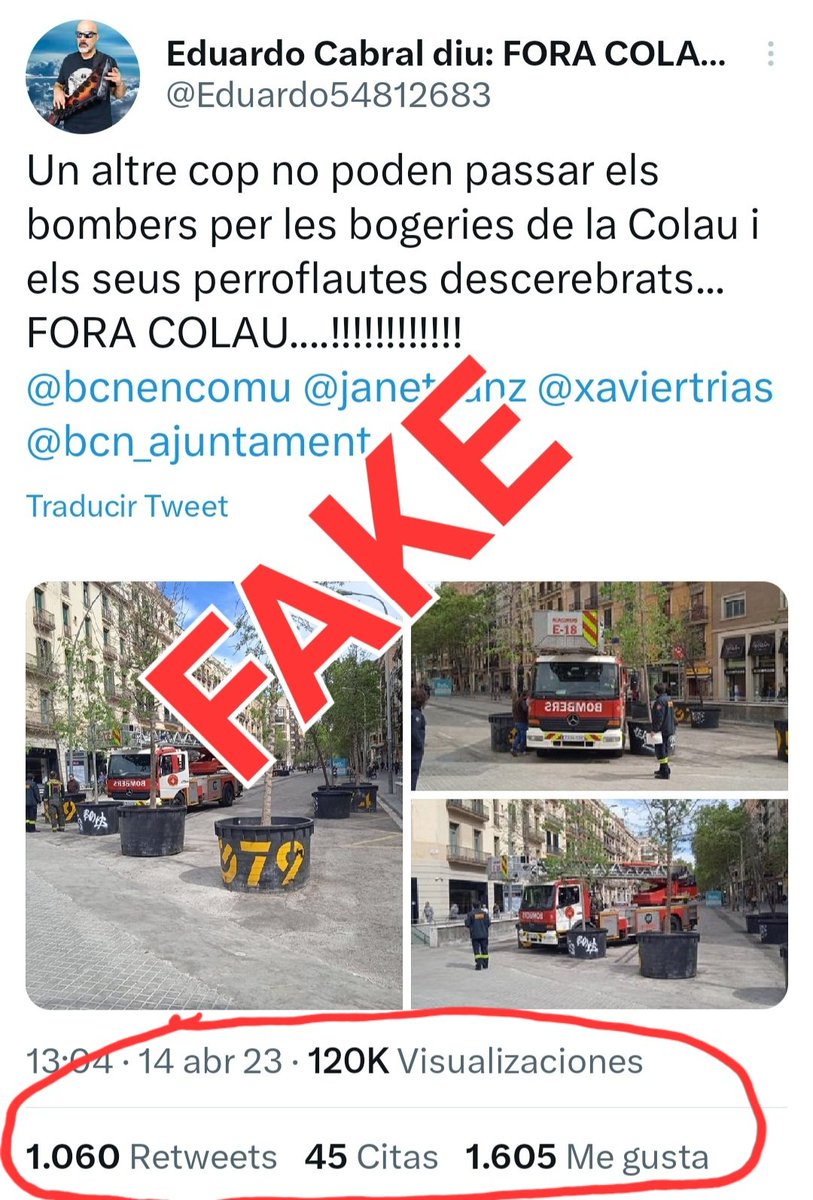 MarcSerraSole's tweet photo. Aquesta és la #fakenews daquest cap de setmana i que portarem al Jutjat.

Tot comença amb aquest tuit que alerta q un servei de Bombers està bloquejat "per les bogeries de la Colau". Ràpidament un Bomber desmenteix: no és un servei sinó una pràctica i per això no van ni equipats. https://t.co/fi2IYJpGHZ