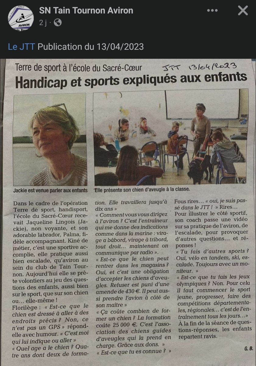 Retrouvez la publication sur notre compte Facebook SN AVIRON TAIN TOURNON ou sur le Journal Tain Tournon (JTT)

Le sport pour tous !!

#aviron #handisport #sportpourtous 
<a href="/FFAviron/">Fédération Française d'Aviron</a>