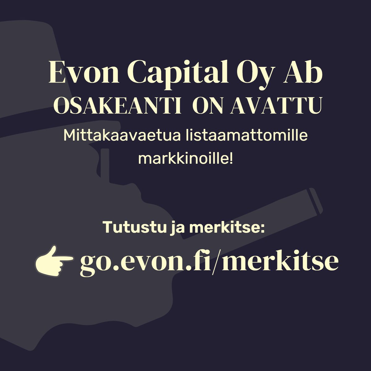 Olemme avanneet osakeannin! 
Merkittävä listaamattomiin yhtiöihin sijoittava yhtiö etsii uutta pääomaa ja omistajia. 
Lue lisää osakeannista 👇
go.evon.fi/merkitse
