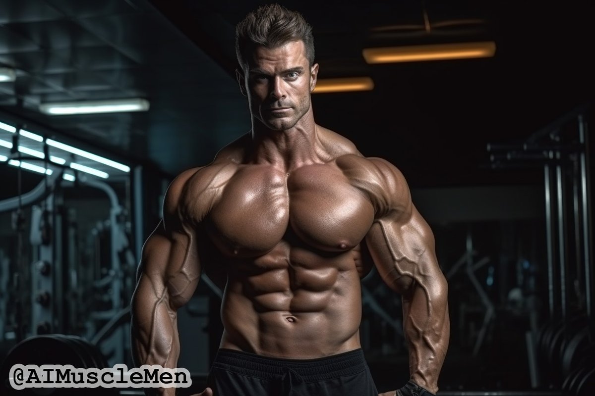 AIMuscleMen's tweet image. He&apos;s the reason we go to the gym, to bask in the glory of his muscles.

#aimusclemen #aibodybuilder #bodybuilder #pecs #chest #abs #vascular #handsome