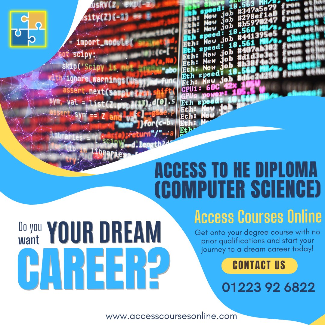 accesscourses's tweet image. Explore aspects of #creativecomputing, #cybersecurity, #dataanalysis and structure, networking, research and reporting and #webdesign. Join us today and start your #newcareer journey with us! Be at #University by 2024!
#computersciencestudent