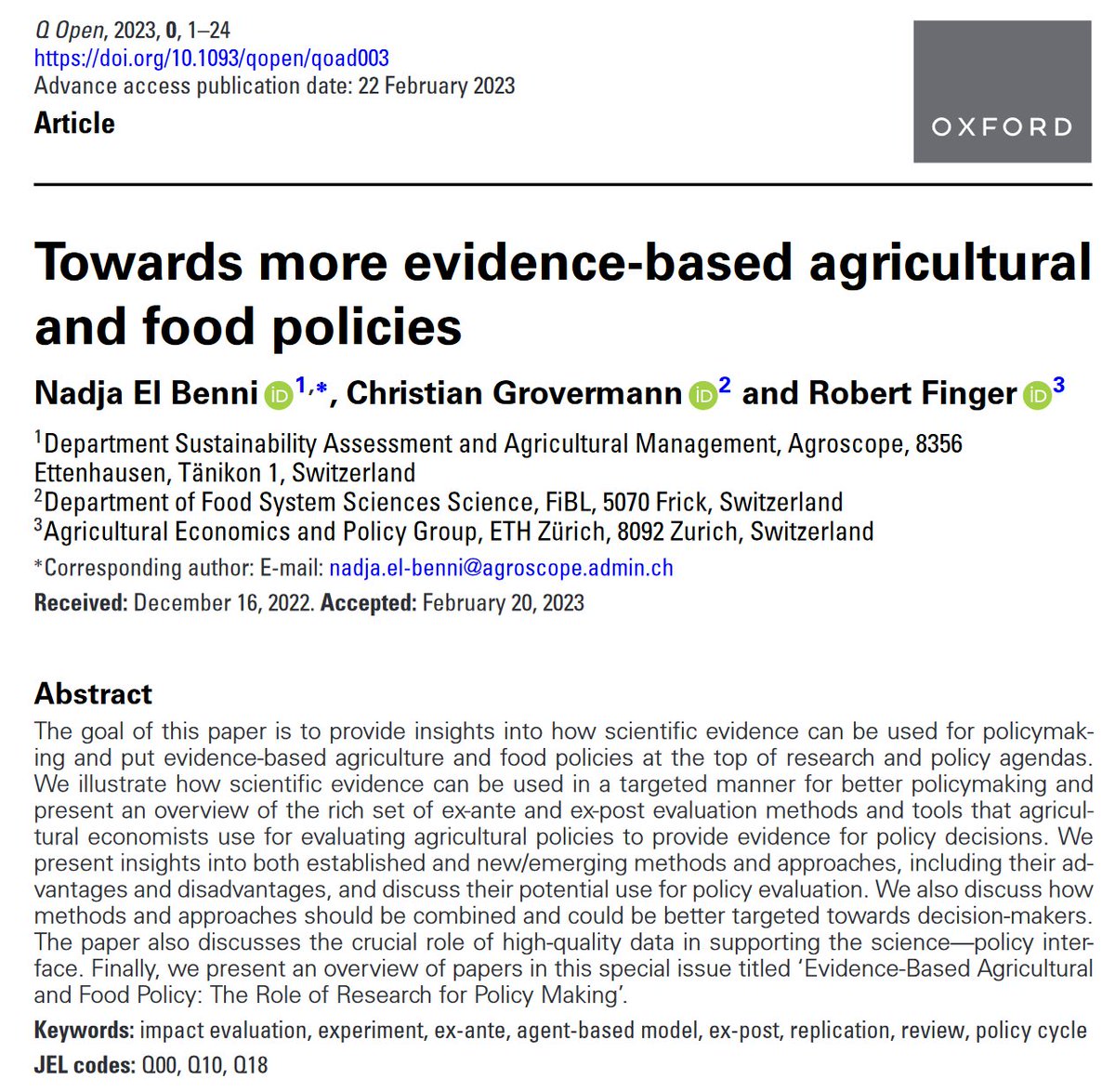 RobertFinger1's tweet photo. Towards more evidence-based agricultural and food policies

ICYMI: Our new paper in Q Open @AgriEconEurope @OUPEconomics led by @elbenninadja @agroscope with C. Grovermann @fiblorg

Short 🧵 on the paper below... (1/7)

#openaccess https://t.co/Grwp2zrrFH https://t.co/4Hn3MEIWZ6
