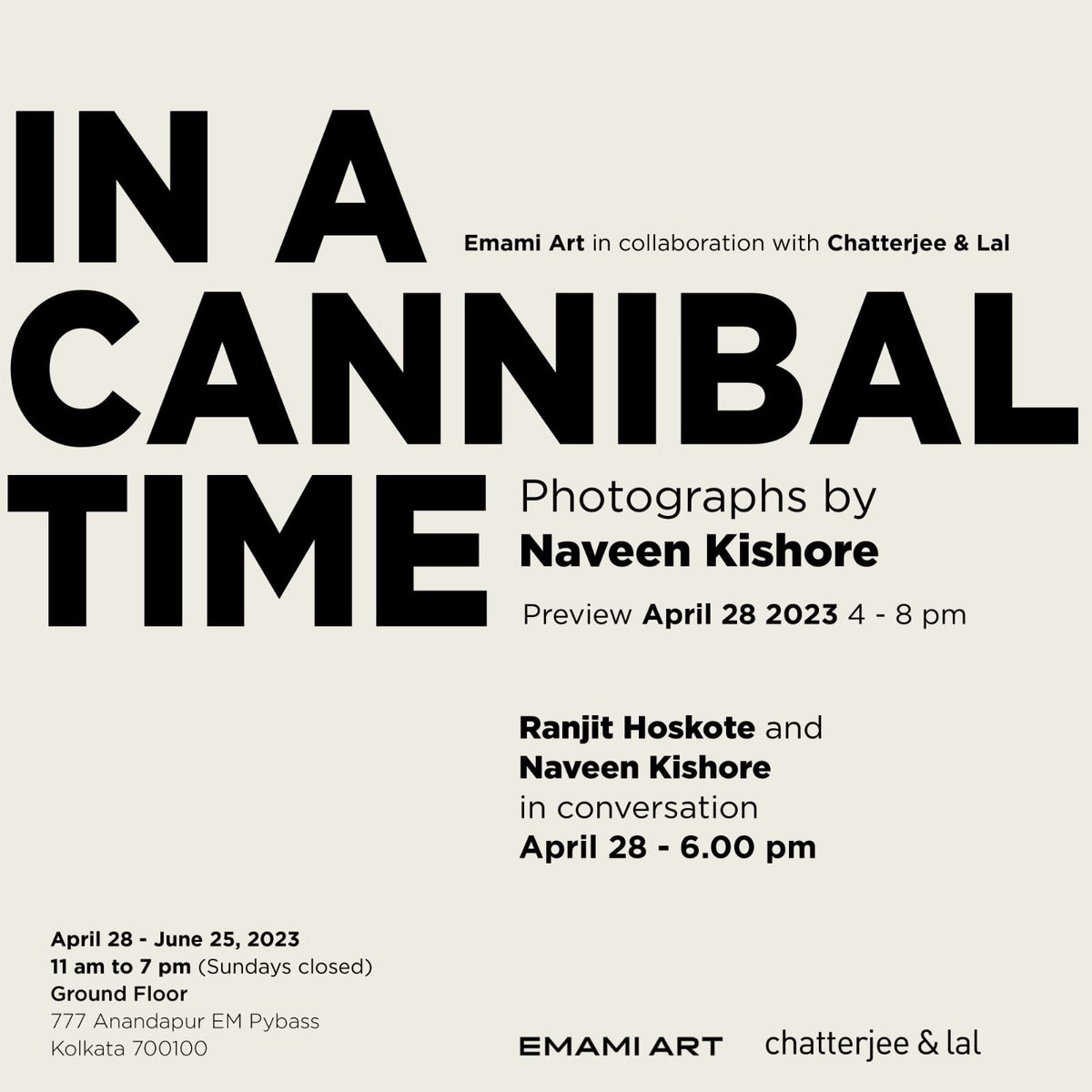 Us. In the Dark Times. Now. A Cannibal Time. <a href="/emamiart/">Emami Art</a> <a href="/CandLgallery/">Chatterjee & Lal</a> <a href="/ranjithoskote/">Ranjit Hoskote</a>