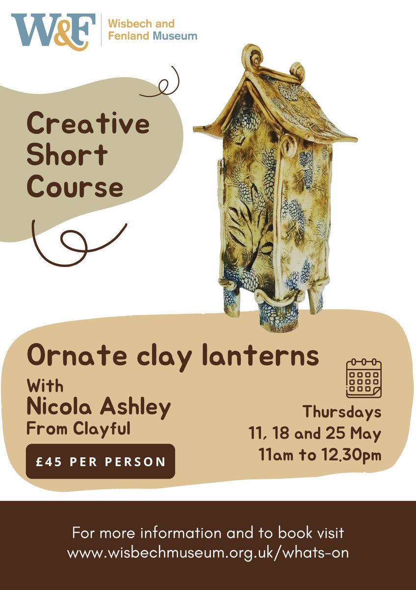 wisbechmuseum's tweet photo. Creative short course: Ornate clay lanterns with Nicola Ashley from Clayful
More information and booking on our website https://t.co/h0cIUaWSL2

#CreativeFenland #Wisbech #WisbechArts https://t.co/q4LtLjCY39