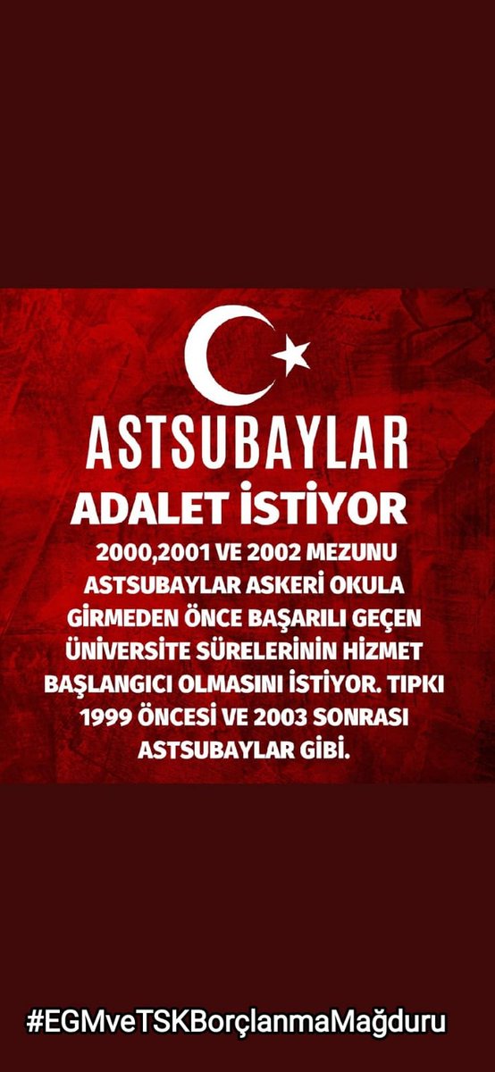 g_trhn's tweet photo. 2000,2001 ve 2002 nasıplı Astsubaylar Askeri Okula girmeden önce başarılı geçen Üniversite sürelerinin Hizmet Başlangıcı Olsun istiyor. 1999 öncesi ve 2003 sonrası Astsubaylara yapıldığı gibi. Lütfen sesimizi duyun, adalet ve eşitlik istiyoruz. #EGMveTSKBorçlanmaMağduru https://t.co/1bJ39Ip3sl