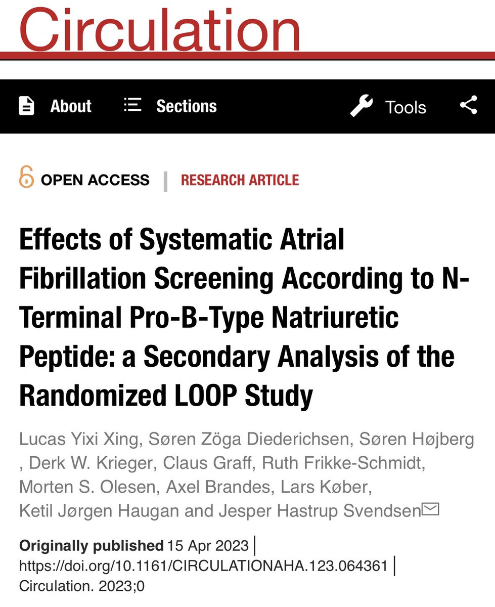 lucas_yxing's tweet photo. Honored to have the opportunity to work on this study! Finally out in @CircAHA!
📢 In this post-hoc analysis of #LOOPstudy, ⬆️ NT-proBNP was associated with greater effects of #AFib screening on #stroke prevention 🧠.
Great presentation by @SZDiederichsen #EHRA2023
#EPeeps https://t.co/htWHgXVuz6