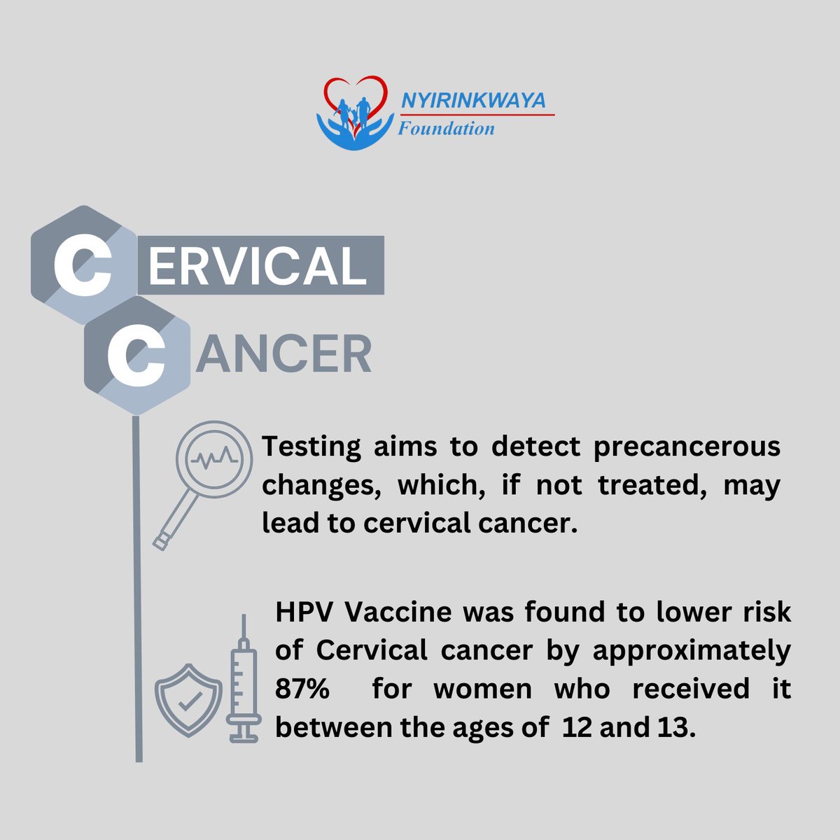 HPV Vaccination and Testing are key to cervical cancer prevention.  #GetScreened #GetInformed