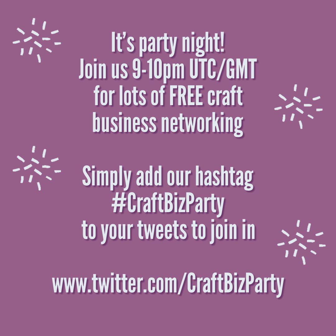 See you later for our regular Sunday night Twitter hour! #CraftBizParty #craftnetwork #craftbusinessowner #craftbusiness #global #worldwide #smallbusiness #strongertogether #handmadecrafts #craftsupplies #crafts #craftevents