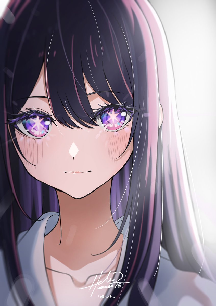 1girl solo purple eyes portrait blush black hair looking at viewer  illustration images