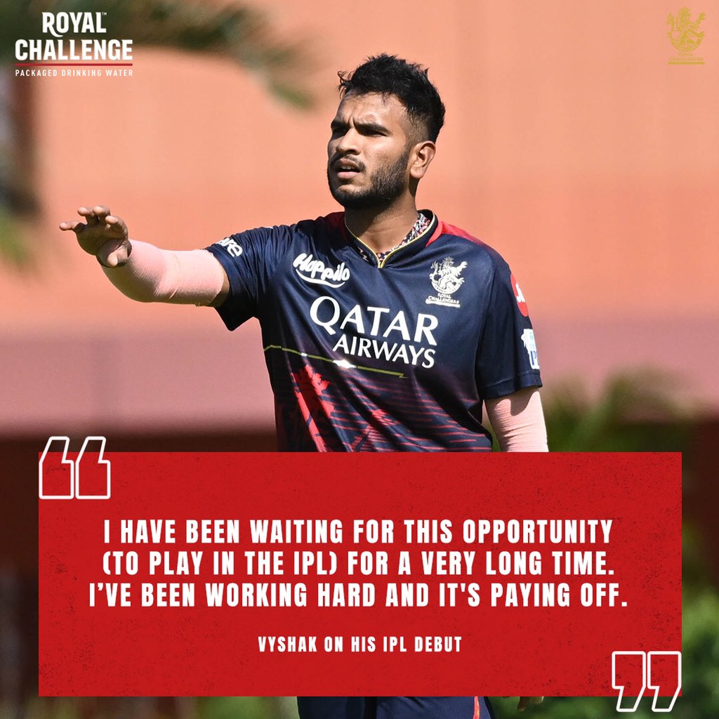 Royal Challenge Packaged Drinking Water Moment of the Day 🗣

A phenomenal start by a premiere talent 👏

Vyshak made his opportunity count big time! 🤩

#PlayBold #ನಮ್ಮRCB #IPL2023 #Choosebold #RoyalChallenge