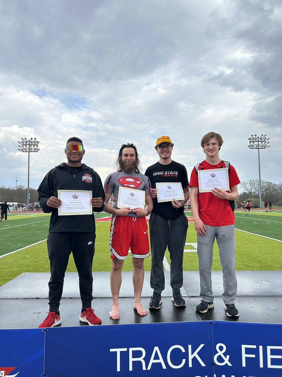 We had two All American 4x100m relays on the mens side! The team of Patrick Scurlock, Drew Gaitten, AJ Barber, and Micah Glus finished 8th overall with a time of 44.76 🥳🥳🥳