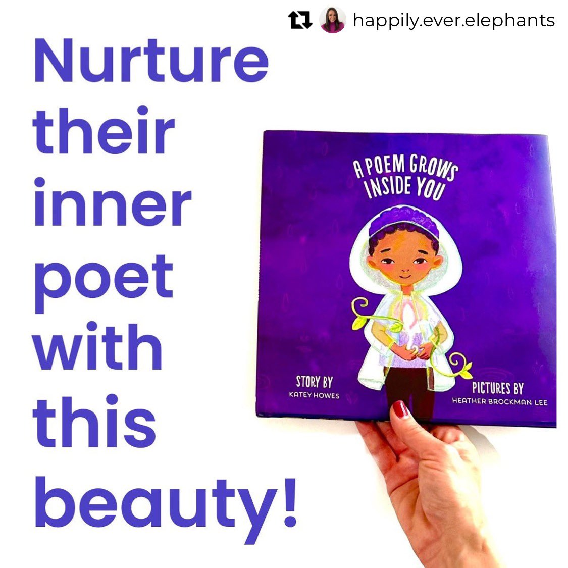 Kateywrites's tweet photo. Visit Happily Ever Elephants for a lovely review of award-winning picture book #APoemGrowsInsideYou and a wonderful list of #poetry books to share with kids for #NationalPoetryMonth https://t.co/MeW6Lcupah https://t.co/6Bb2qCZs9Z