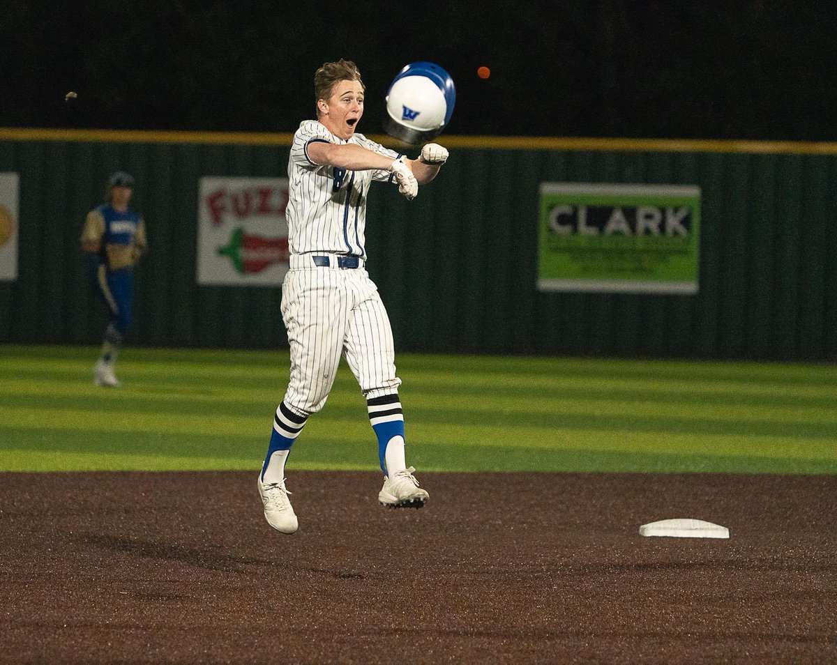 whsrooathletics's tweet photo. Here is our photo of the week: 

This is senior baseball player Tanner Mullins after his walk-off hit to win the  game vs Boswell Friday night 3-2. The baseball team is in third place with four games left to play and still in the hunt to repeat as district champions. https://t.co/8HM40Ph8Lo