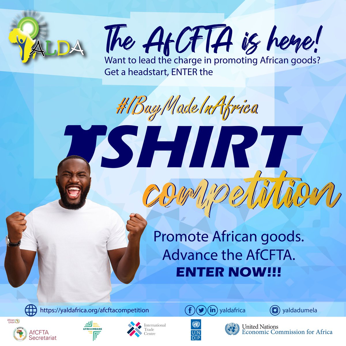 📣Want to lead the charge in promoting African goods? 🥳Submit a t-shirt design🎨 that encapsulates #IBuyMadeInAfrica for a chance to win! ENTER: tinyurl.com/4ayr4ebr

In collaboration with <a href="/ITCnews/">International Trade Centre (ITC)</a> <a href="/ITC_Youth/">ITC Youth & Trade</a> <a href="/afreximbank/">African Export-Import Bank - Afreximbank</a> <a href="/ECA_OFFICIAL/">ECA</a>, <a href="/AfCFTA/">AfCFTA Secretariat Official</a>, <a href="/ATPC2/">ECA | African Trade Policy Centre (ATPC)</a> &amp; <a href="/UNDPAfrica/">UNDP Africa</a>.