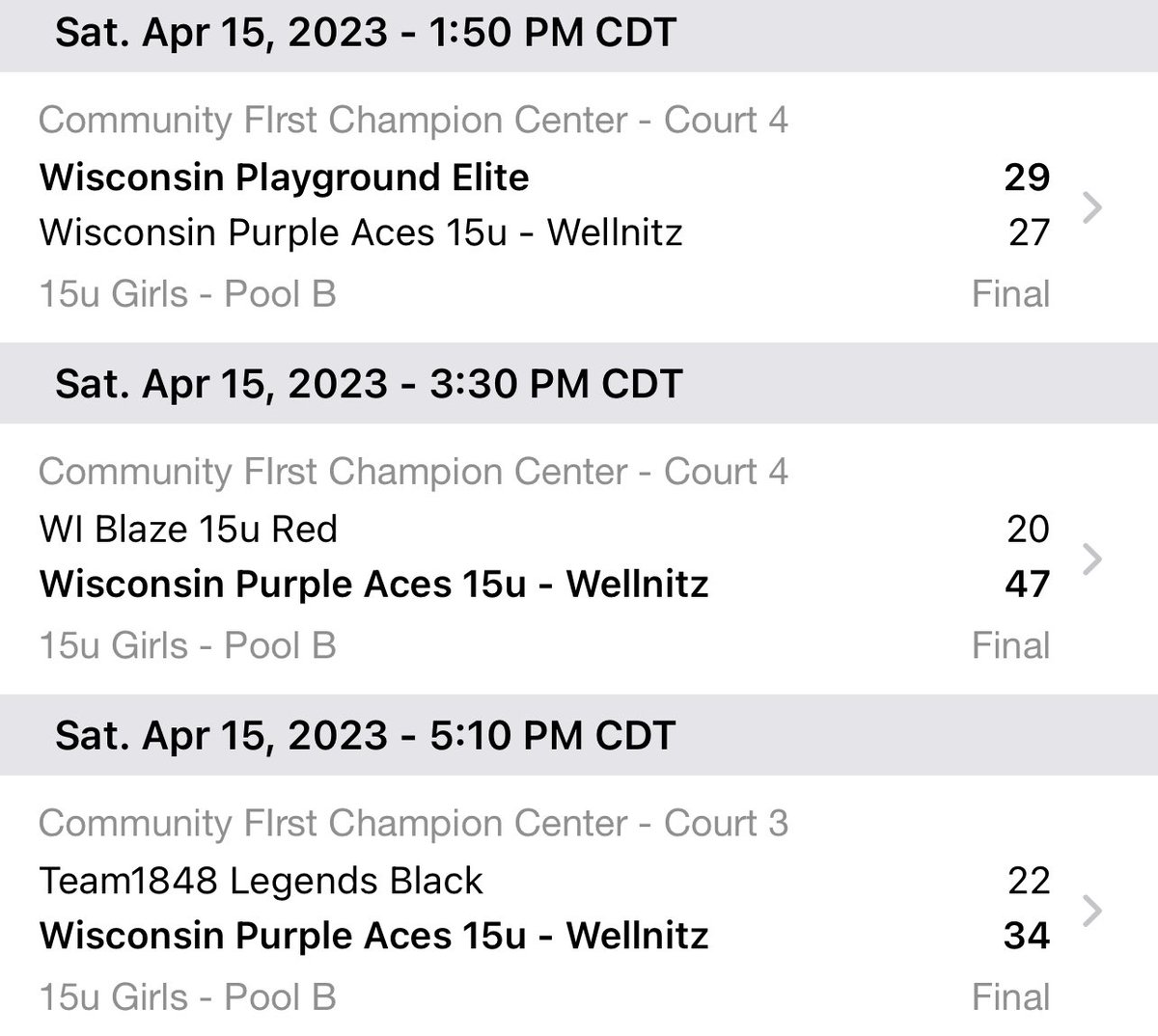 Productive day in the gym yesterday‼️

💜16u National went 2-1
💜15u National went 3-0
💜15u Wellnitz went 2-1

Bracket play begins today!

🏆Championship Sunday

💜♠️#AcesEarnIt
