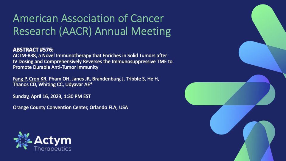 ActymT's tweet photo. Actym's presentation is today! If you're in Orlando, please stop by, we'd love to share our story with you.   We are honored to be a part of the AACR Community!  #AACR23 https://t.co/A6bfEk7aZm