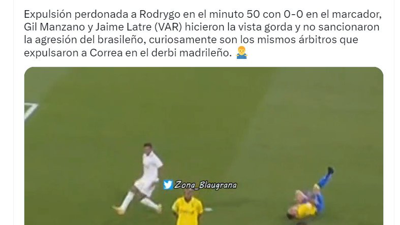 Zona_Blaugrana's tweet photo. Tarjeta para Gavi en el minuto 1 del partido, mientras el Real Madrid lleva tres partidos consecutivos en Liga sin recibir tarjetas. Enhorabuena a la caverna mediática por la campaña para influir en las decisiones arbitrales. Miserables https://t.co/gAeLBvC43z