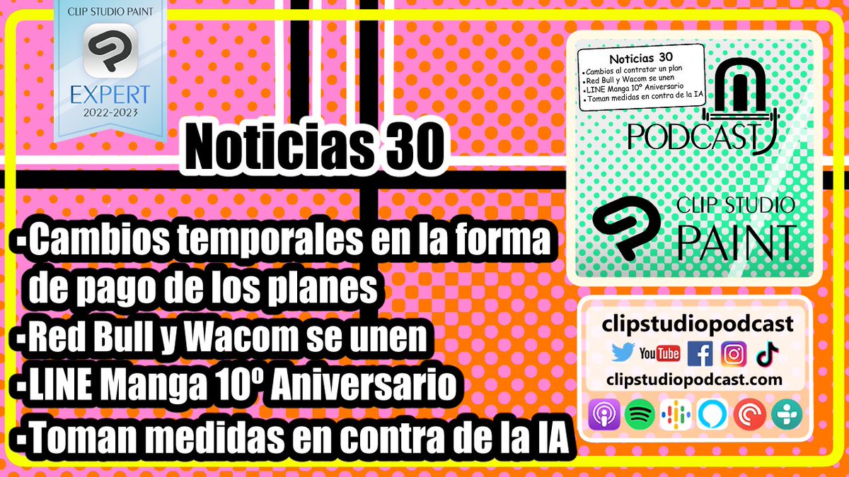 clipstudiopod's tweet photo. Hola Clipeeers!!!👋
¿Listos para el episodio de noticias 30 del Clip Studio Podcast?
Escúchalo en:
https://t.co/jVPEZJVcUK

@clipstudiopaint @clip_celsys
#clipstudiopodcast #clipstudiopaint #clipstudio https://t.co/DHmF7Ik6Vk