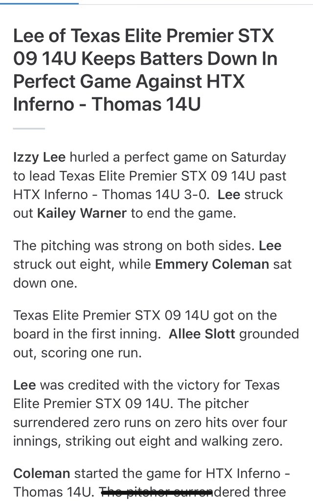 IzzyLeeSoftball's tweet photo. I pitched a perfect game yesterday! 8 strikeouts! No walks. No errors. 12 OUTS IN A ROW! #IHartSoftball #izzylee2027 #softball17 #RHP #pitcher4life @ExtralnningSB @SoftballDown @QrRecruiter @4StateSports1
@TopPreps @PlaySoftballNet @SoftballPros @tepremier_09 @kohs_softball https://t.co/5ciYQUFiEw