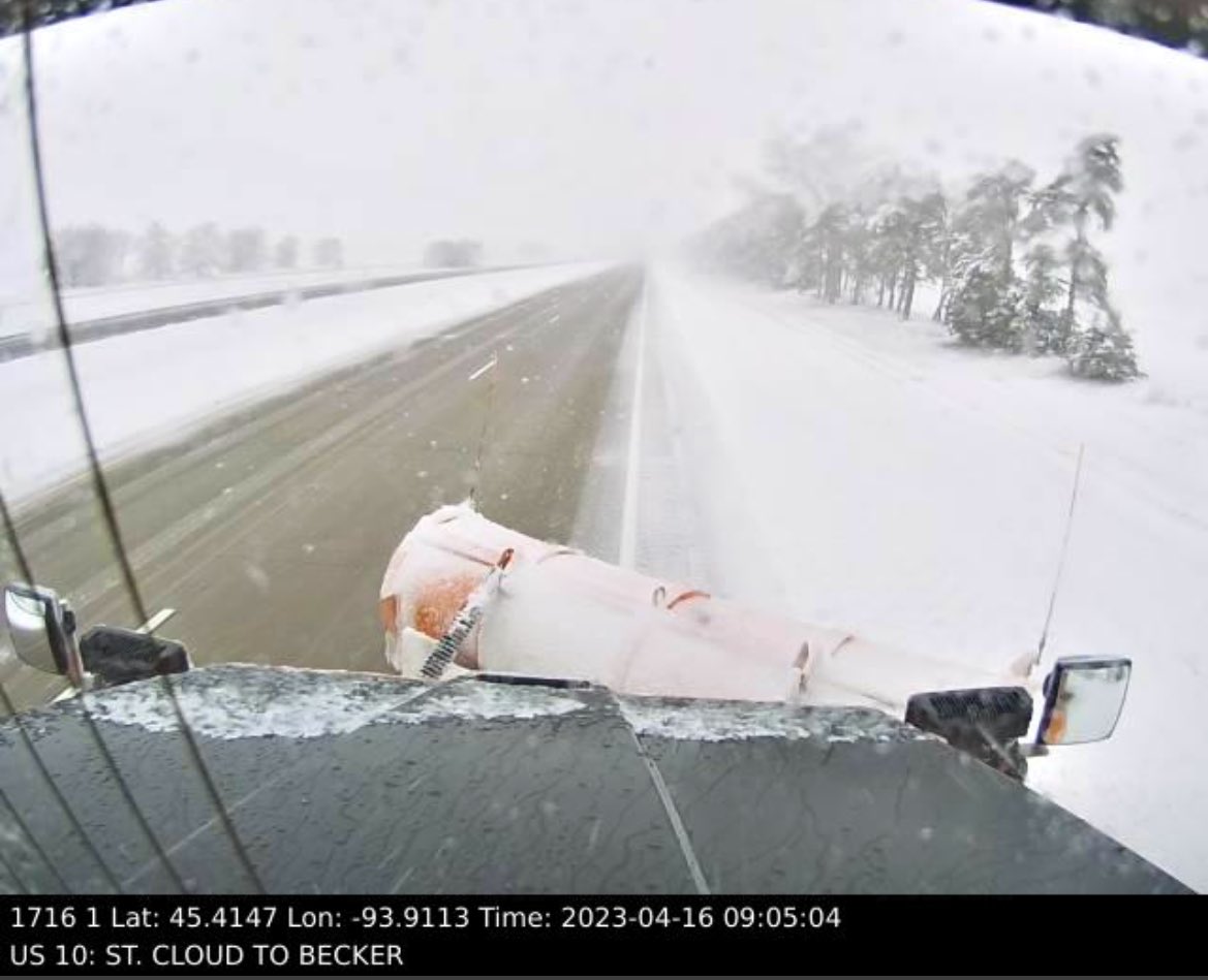 MnDOT's tweet photo. If you’re the person who took the snow brush and ice scraper out of your car last week because of 80°+ temps… this snow is your fault. ❄️

Snowplows are out across the state, but be cautious of slippery roads! Check https://t.co/yhtPwRf2sU for conditions + live cams near you. https://t.co/3jkq1hJS31