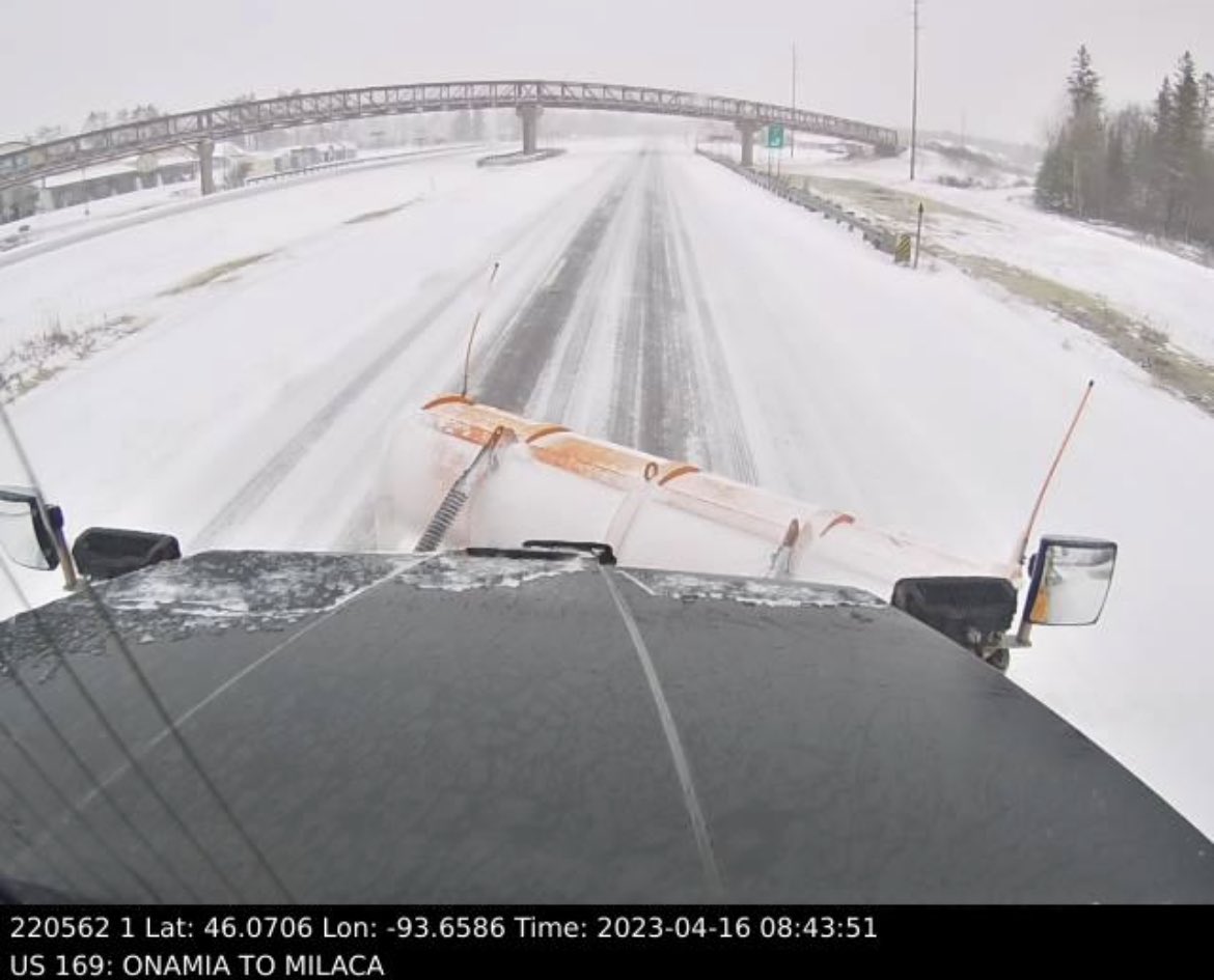 MnDOT's tweet photo. If you’re the person who took the snow brush and ice scraper out of your car last week because of 80°+ temps… this snow is your fault. ❄️

Snowplows are out across the state, but be cautious of slippery roads! Check https://t.co/yhtPwRf2sU for conditions + live cams near you. https://t.co/3jkq1hJS31