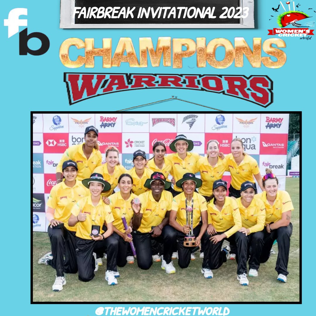 Congratulations to Warriors for emerging as Champions of the FairBreak Invitational 2023 🏆🎉🥳🥳

#CricketTwitter #Champions 
#FBI23  #HongKong #Warriors