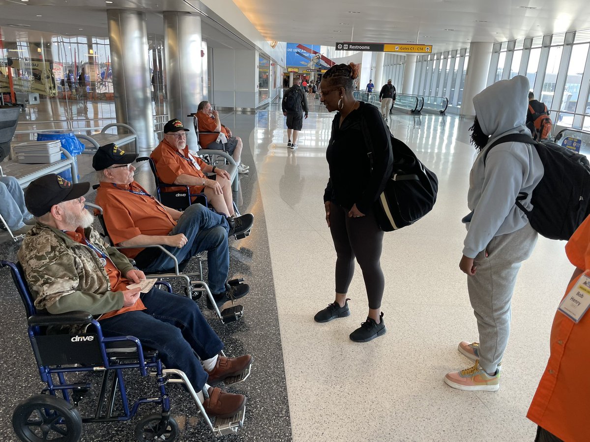 peterglennon's tweet photo. Loaded the busses. Made it to the airport. Random people thanked our #Veterans for their service. And now we’re on the plane looking forward to coming home to @ROCAirport  #ROC #HonorFlightRochester #Mission76 https://t.co/hPvquBVEWQ