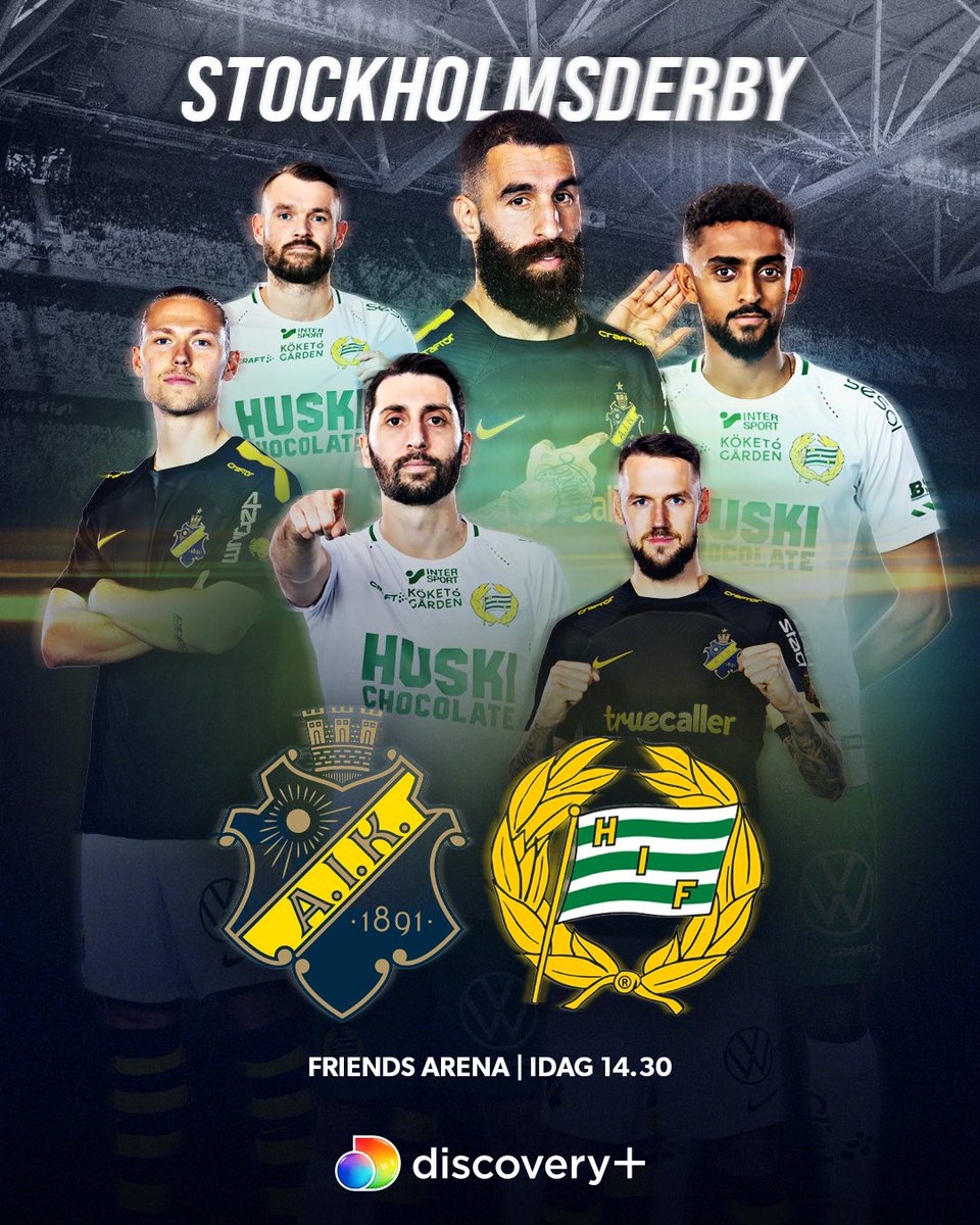 Stockholmsderby! 🍿🎬 AIK 🆚 Hammarby IF ⏰ 14.30 på discovery+ 🗣️ Karin Frick, Alexander Axén och Nordin Gerzic 🎙️Tommy Åström och Irma Helin Zibanejad 🎤 Diljen Otlu