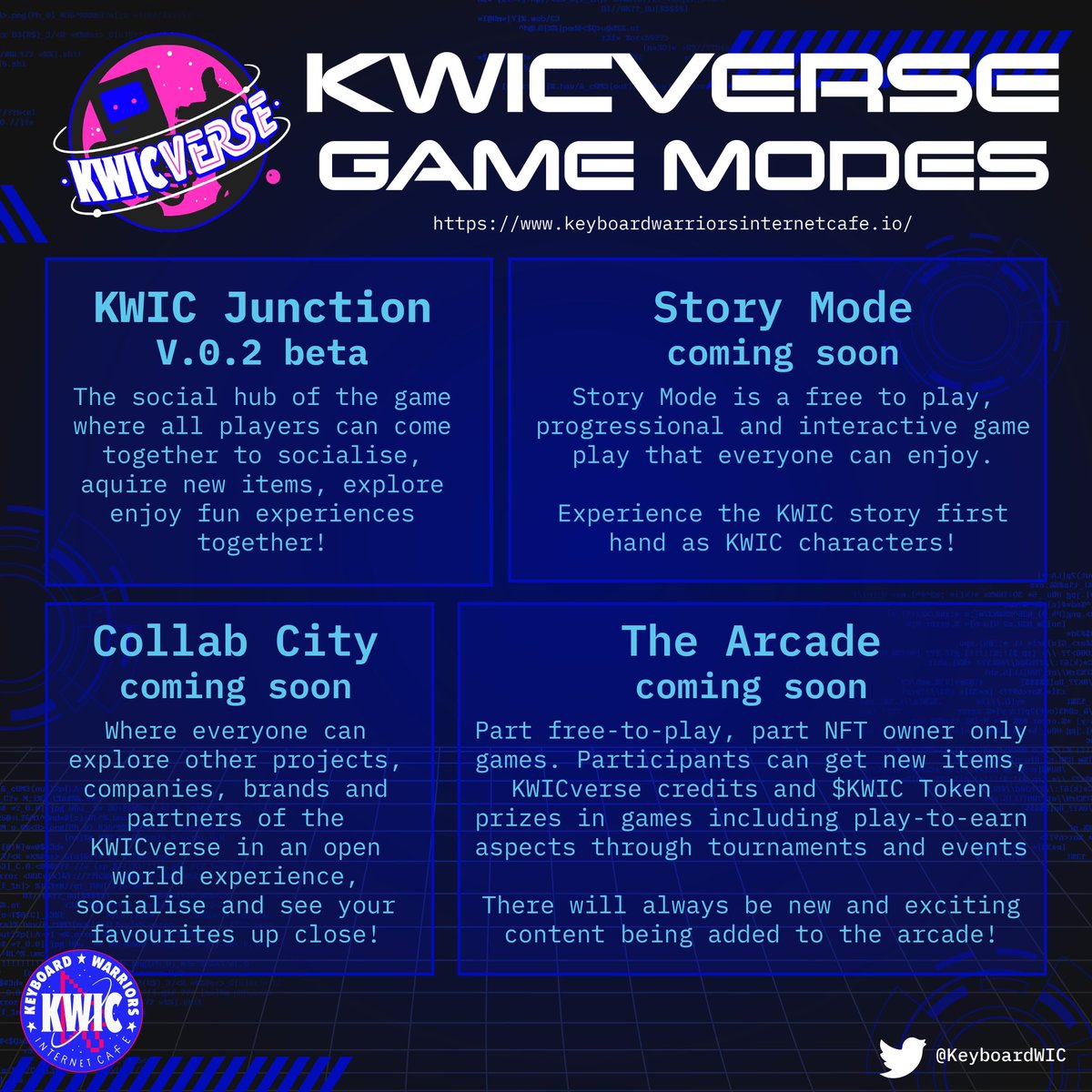 kwic://verse

As we get closer to the launch of V.0.2 beta kwicverse.io here is a written introduction to our game!

#KWIC #CNFT #CNFTCommunity #NFTCommunity #NFT #Cardano