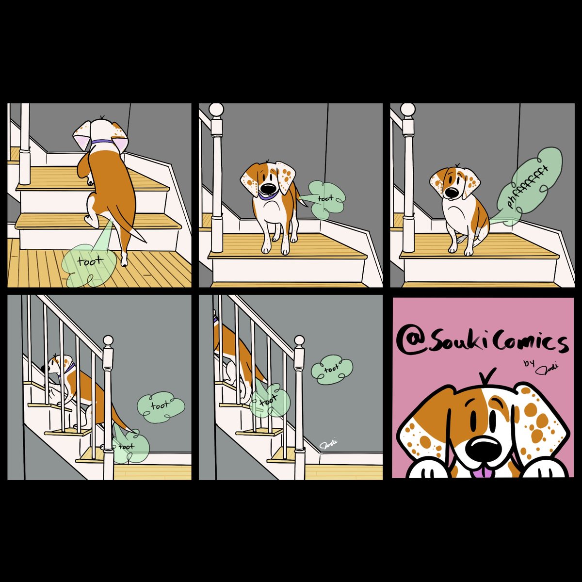 'Stair Toots' 💨
#comics #dogcomics #cutecomics #dogfarts #fartjokes #webcomics #dogmom #dogdad #beaglemix #toots #digitalart