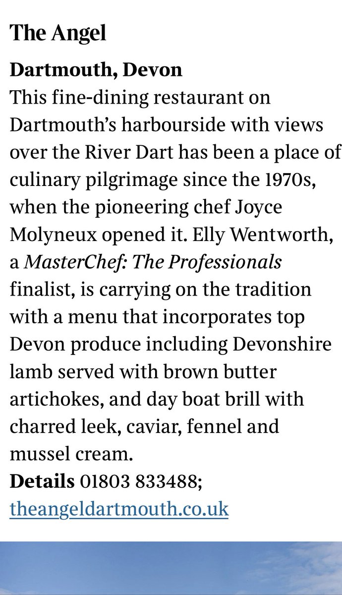 Great to see the iconic Devon restaurant <a href="/theangeldevon/">The Angel Taste of Devon</a> with executive chef <a href="/EllyWentworth/">Elly Wentworth</a> featured in this piece in <a href="/thetimes/">The Times and The Sunday Times</a> by <a href="/AndyLynes/">Andy Lynes</a> this weekend. Some great places throughout the UK feature. What a road trip that could be! thetimes.co.uk/article/uk-bes…
