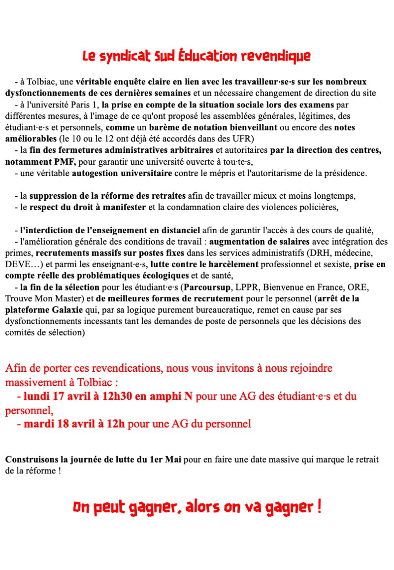 Sud Education Paris 1 on Twitter "On peut gagner, alors on va gagner la mobilisation continue